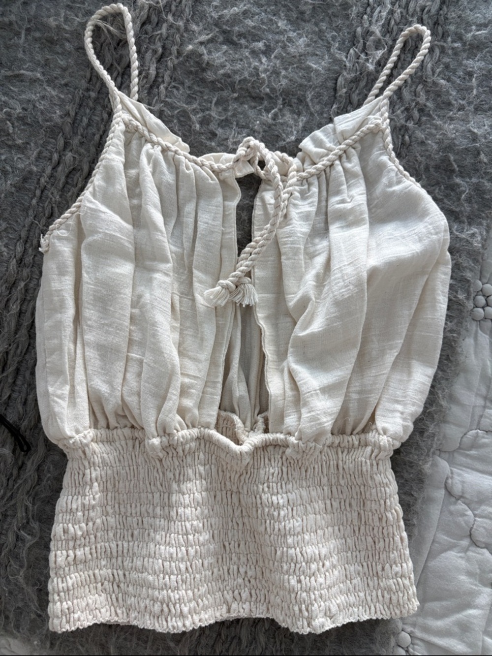Jen's Pirate Booty Cream Smocked Tank with Braided Straps